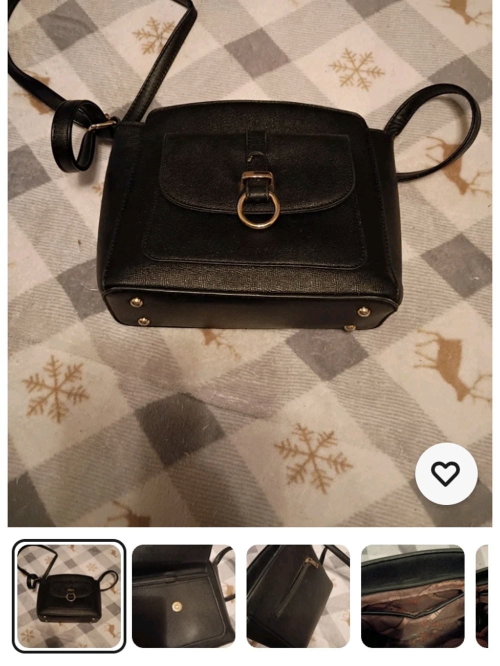 Black Faux-Leather Shoulder Bag with Gold Ring Accent